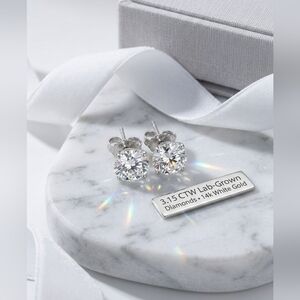3.15 CTW Lab-Grown Diamond NWT 14K White Gold Round Stud Earrings F-VS1 4 Prongs